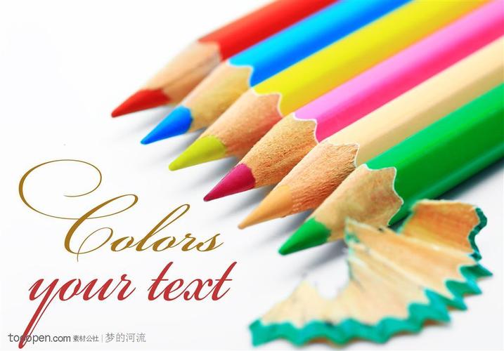 排列着的彩色铅笔笔尖特写生活用品图片素材